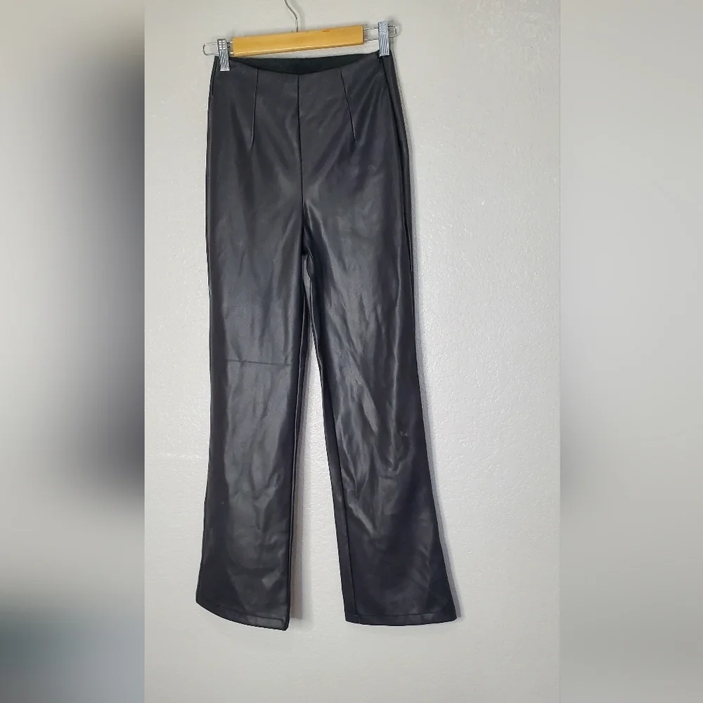 Asos Design Black Faux Leather High-Waisted Stretch Flared Pants Size 2 - Picture 4 of 8